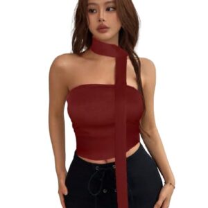 Solid Sleeveless Tube Crop Top for Women with Scarf || y2k Summer top for Women