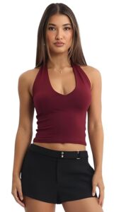 SIGHTBOMB Seamless Super Soft SKIMS V Halter Neck Microfiber SOFTLINE Active WEAR/Casual WEAR Cuddle Spaghetti TOP for Women